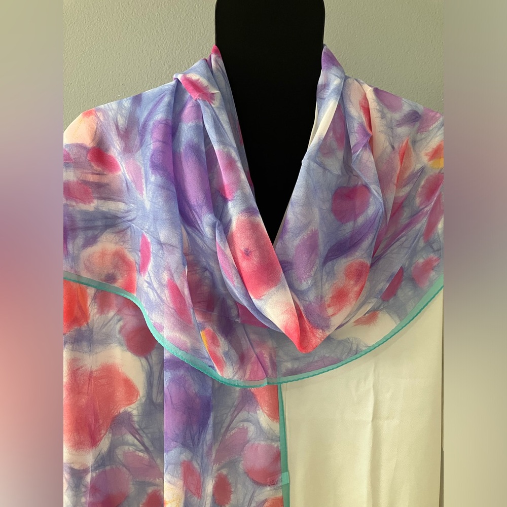 100% silk scarf wrap shawl water color painting style print